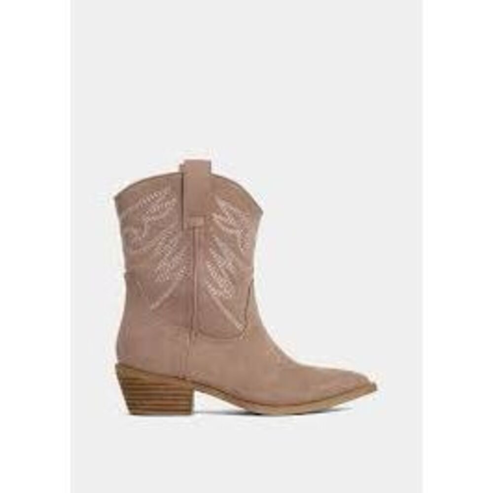 Report Women's 10 Mid Western Boots Taupe Faux Suede Coastal Cowgirl Festival